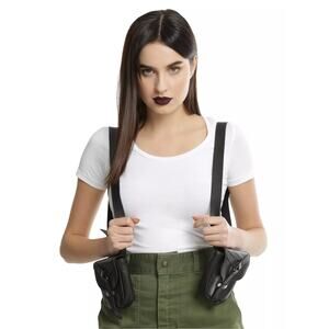 Hot Topic Double Pouch Holster Belt Black Leather Cosplay Utility Harness NWT